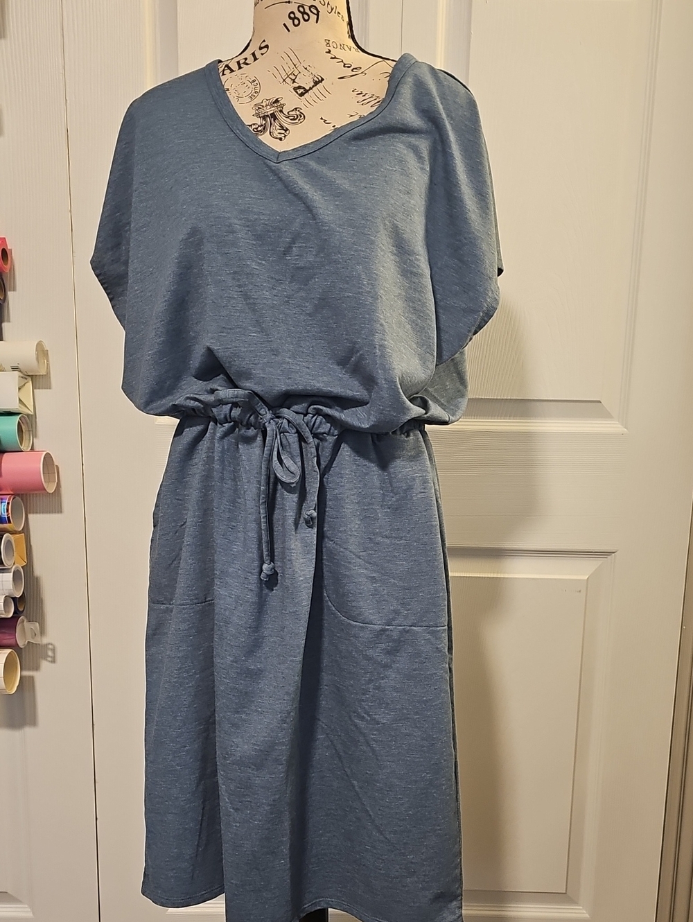 32 Degrees Heather Blue Drawstring Waist Midi Dress